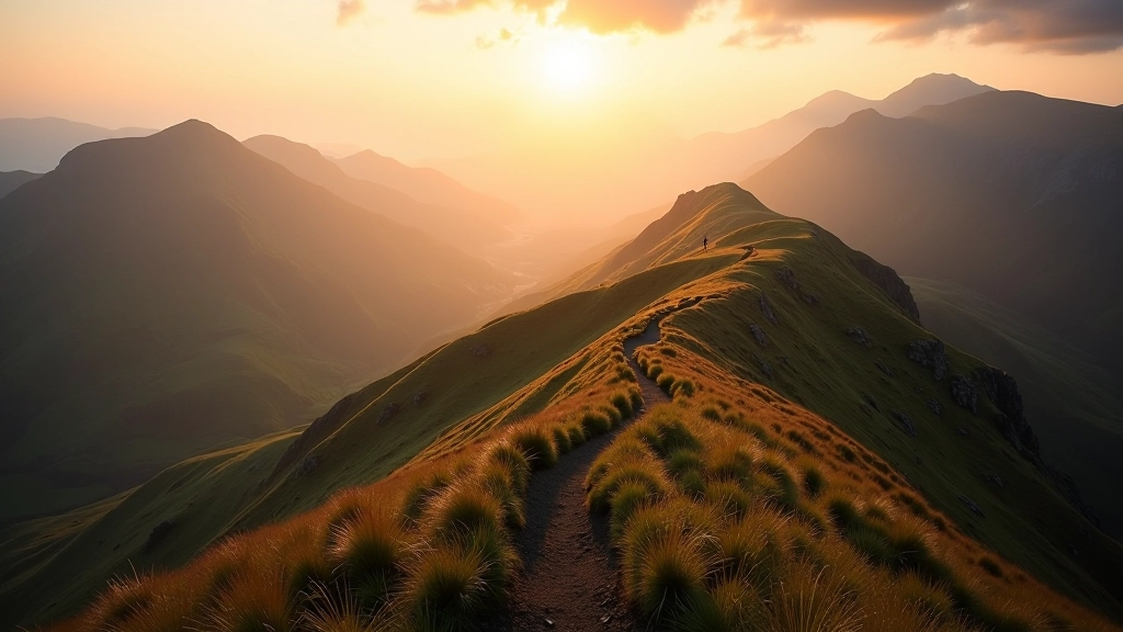 Scenic mountain landscape with hiking trail through Donegal hills